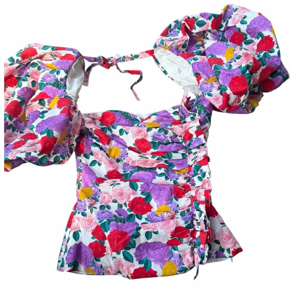 Giuseppe Di Morabito white Pink Floral Puff Sleeve Corset Bustier Top IT 40 S